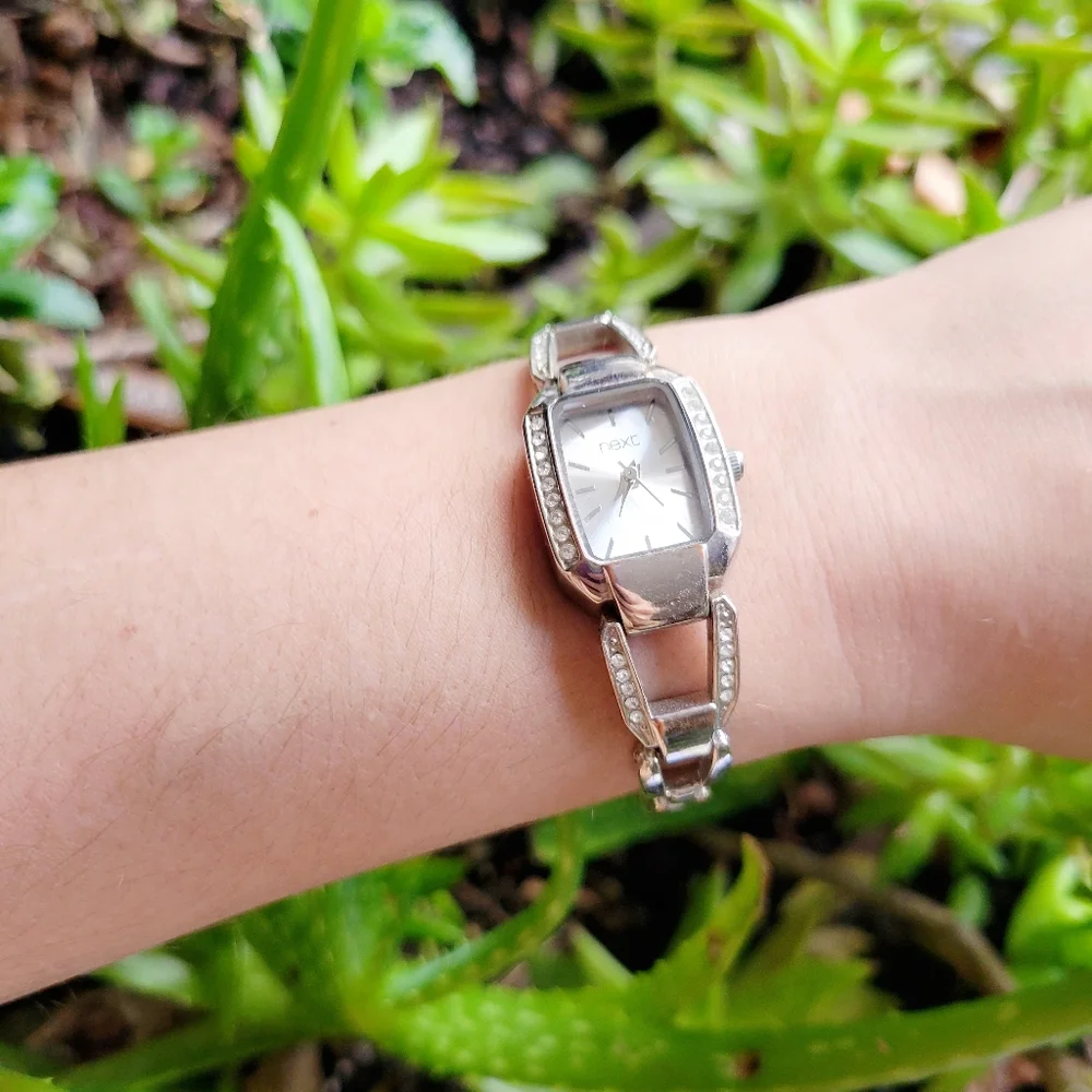 Classic Next Rhinestone Silver Tonneau Barrel Watch